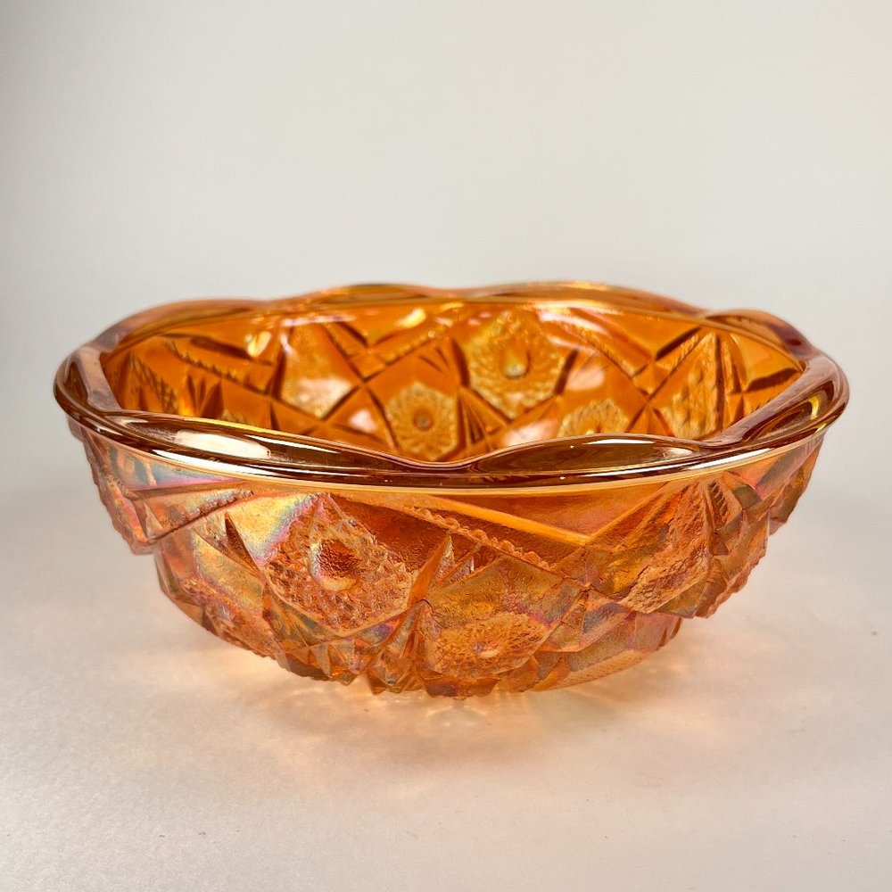 Vintage Jeanette Glass Bowl Marigold Carnival Glass Fentec Pattern 60s
